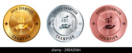 Gold Silber Bronze Hand mit Kartensymbol des Marketing Sales Business Gold Medal Competition Championship Preis Bester Gewinner Wettbewerb Auszeichnung Stock Vektor