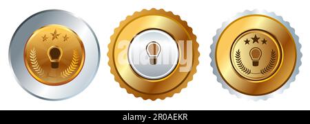 Creative Glühbirne Idea Gold Medaillenlogo Award Competition Championship Stock Vektor