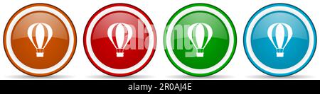 Ballon, glänzende Symbole für Lufttransport, ein Satz moderner Designschaltflächen für Web-, Internet- und mobile Anwendungen in vier Farben, isoliert auf Weiß b Stockfoto