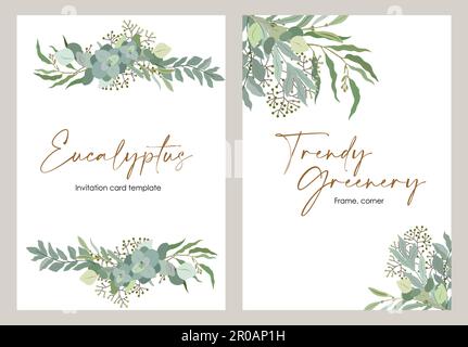 Eukalyptusblätter und -Zweige Karten Kunstvektor. Stock Vektor