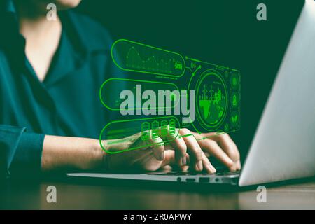 Entwicklung nachhaltiger CO2-Konzepte und geringe Verringerung der CO2-Emissionen und des CO2-Fußabdrucks, um die globale Erwärmung und den Klimawandel einzudämmen. Nachhaltige Umwelt Stockfoto