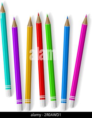 Realistisches Schulangebot. Büropapier. Gespitzte Holzbleistifte. Zeichenwerkzeuge. Malerausbildung für Kinder. Schreiben von Graphitstiften. Anders Stock Vektor