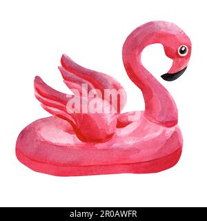 Aufblasbarer rosa Flamingo auf weißem Hintergrund, Clipping-Pfad. Aquarelldarstellung. Stockfoto