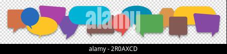 Satz von bunten Sprechblasensymbolen auf transparentem Hintergrund. Kommunikationskonzept. Vektordarstellung. Stock Vektor