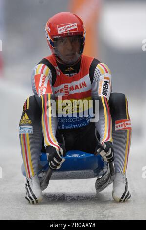 David Möller, Aktion, Rodel Welt Cup am Königssee 6,1.2008. Stockfoto