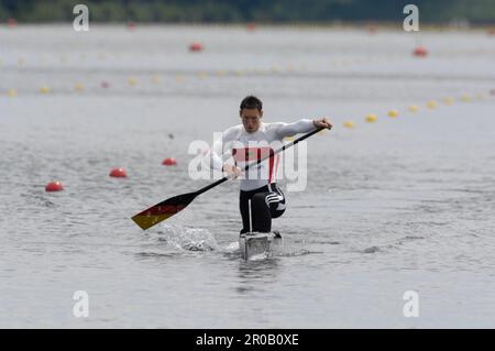 Andreas Dittmer, Aktion C1 einer Canadier.Kanu Welt Cup in Duisburg 14,6.2008. Stockfoto