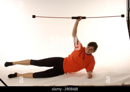 Andrea Henkel, Biathlon, Studioaufnahmen mit Fitnessgeräten Stockfoto