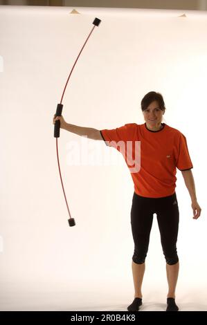 Andrea Henkel, Biathlon, Studioaufnahmen mit Fitnessgeräten Stockfoto