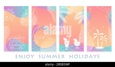 Vector Tropical Summer Grußkartenset isoliert auf weißem Hintergrund. Stock Vektor