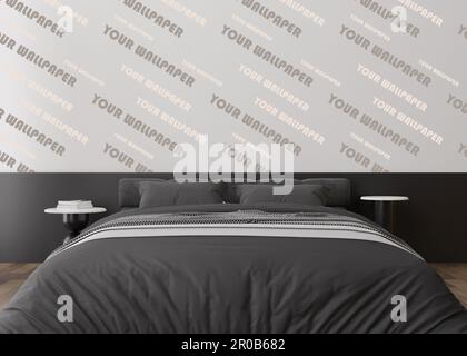 Hintergrundbild für die Präsentation. Modernes Schlafzimmer mit Kopierraum für Tapetendesign, Wandpaneele, Fotoraumtapete, Druck oder Farbe. Innenwand Stockfoto