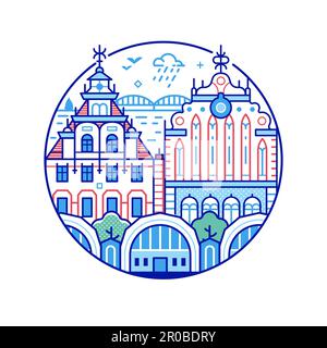 Travel Riga Circle Icon in Line Art Stock Vektor