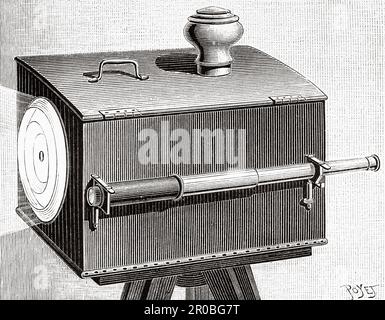 Oberst Laussedat optischer Feldtelegrafenapparat. Alte Gravur aus dem 19. Jahrhundert aus La Nature 1887 Stockfoto