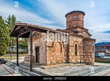 Byzantinische Kirche Panayia Koumpelidiki (Panagia Koubelidiki, Jungfrau Maria Koubelidiki), 11. Jahrhundert, Kastorien, Westmazedonien, Griechenland Stockfoto