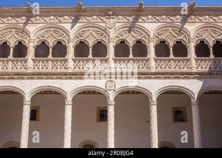 Valladolid, Spanien - 19. Juli 2020: Innenhof Colegio de San Gregorio. Gebäude im Isabellinischen Stil, Valladolid, Spanien Stockfoto