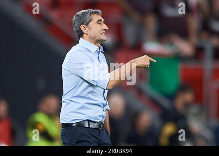 Athletic Club Cheftrainer Ernesto Valverde während des Spiels La Liga Santander zwischen Athletic Club und Real Betis im San Mames Stadium am 4. Mai 2023, Stockfoto