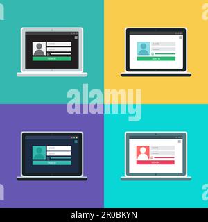 Webvorlage und Elemente für die Site-Form der Anmeldung beim Account auf dem Computer. Vektor Stock Vektor