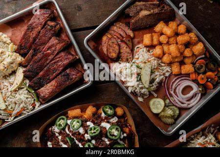 Tischszene von Texas Barbecue Stockfoto