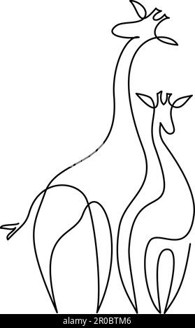 Muttertagskarte. Durchgehende Zeichnung mit einer Linie. Giraffe mit Baby. Vektordarstellung Stock Vektor