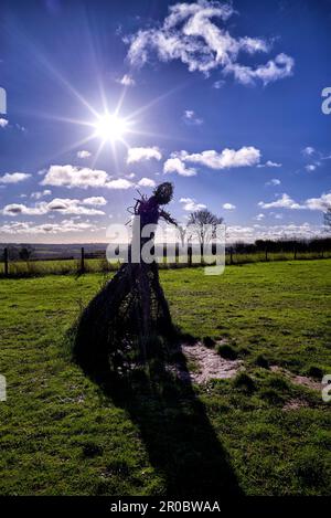 Wicker-Hexenskulptur bei den Rollright Stones, Cotswolds, England, Großbritannien Stockfoto