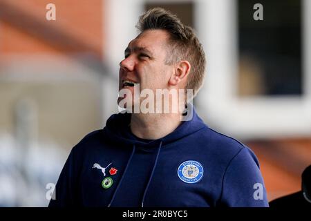 Stockport County Manager Dave Challinor kommt zum Sky Bet League 2 Spiel Stockport County gegen Hartlepool United im Edgeley Park Stadium, Stockport, Großbritannien, 8. Mai 2023 (Foto: Ben Roberts/News Images) Stockfoto