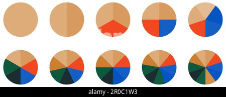 Satz von Schildern für Kreisdiagramme. Farbenfrohes Diagramm mit 10 Abschnitten. Vektordarstellung Stock Vektor