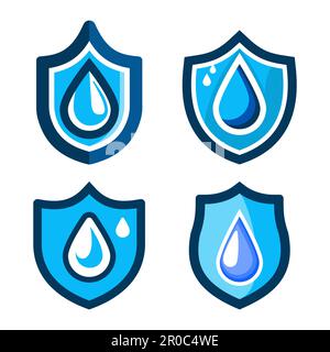 Symbol „Wassertropfen“ im Schild. Symbolsammlung zum Schutz von Wassertropfen. Regentropfenschild in flacher Form. Blaues Wasser oder Öl im Schild sy Stock Vektor