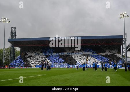 Stockport, Großbritannien. 08. Mai 2023. Das Cheadle End-Banner wird vor dem Sky Bet League 2 Spiel Stockport County vs Hartlepool United im Edgeley Park Stadium, Stockport, Großbritannien, am 8. Mai 2023 (Foto von Ben Roberts/News Images) in Stockport, Großbritannien, am 5./8. Mai 2023 angezeigt. (Foto: Ben Roberts/News Images/Sipa USA) Guthaben: SIPA USA/Alamy Live News Stockfoto