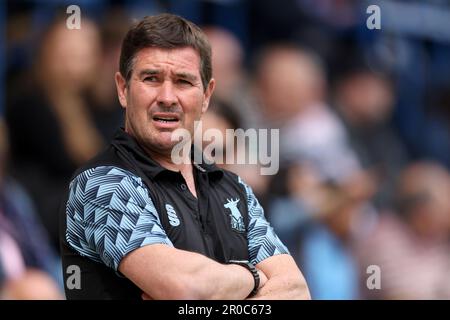 Mansfield Town Manager Nigel Clough vor dem Sky Bet League 2 Spiel im JobServe Community Stadium, Colchester. Foto: Montag, 8. Mai 2023. Stockfoto