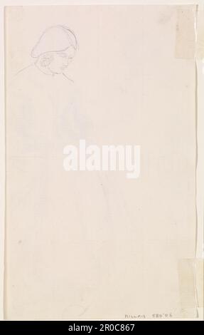 [Verso - Reverse] (Verso - Umkehren). Weiblich - Skizzen eines Mädchens, das ihren Rock hält, 1856. Zwei Studien einer Frau... Verso: Gezeichnete Spitze der rechten Figur. Künstler: John Everett Millais Stockfoto