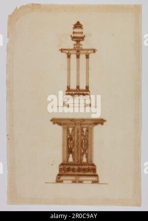 Wilkinson Tracing, Design für eine Urne auf einem Sockel und für einen Ständer mit Intarsien, 1820. Tinte auf dem Papier. Designer: George Bullock. Thomas Wilkinson Stockfoto