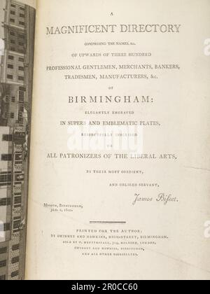 2005,0962. Platte A. Buch: Bisset's Poetic Survey Round Birmingham, 1800. 'Ein prächtiges Verzeichnis mit den Namen &c. Von über 300 professionellen Herren, Händlern, Bankern, Händlern, Händlern, Herstellern und Von Birmingham.“ Befolgt von James Bisset. James Bisset, ein privater Sammler, gründete das erste Museum und die erste Kunstgalerie in Birmingham. . Stockfoto