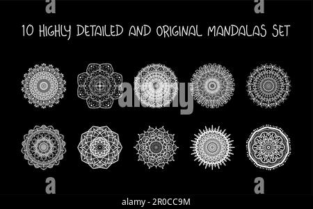 Handgezogenes Gold-Mandalas-Set. Im arabischen, indischen, türkischen und ottomanischen Stil dekoriert. Ethnischer Zierhintergrund. Magische Vintage-Vorlage von gr Stock Vektor
