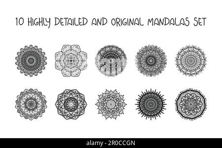 Handgezogenes Gold-Mandalas-Set. Im arabischen, indischen, türkischen und ottomanischen Stil dekoriert. Ethnischer Zierhintergrund. Magische Vintage-Vorlage von gr Stock Vektor