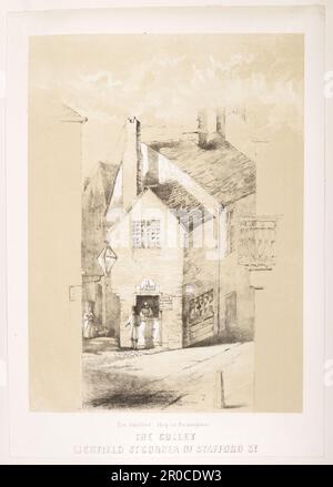 Lithograf. - The Gullet, Lichfield Street/Stafford Street, Birmingham. Topographische Ansichten - Wilkinson Collection III. Grundstücke von I.. Jones, Hutmacher. Die Inschrift unten lautet: "Der kleinste Laden in Birmingham, The Gullet, Lichfield St., Ecke Stafford St.". . Stockfoto