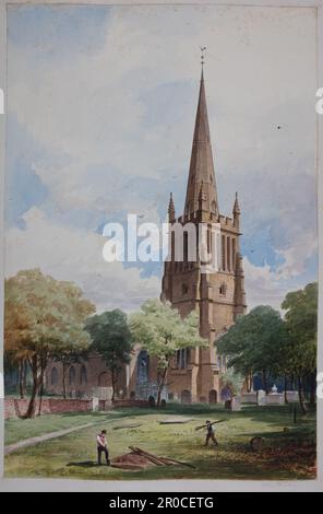Aston Church, 1850-1880. Elijah Walton. Die Pfarrkirche St. Peter und St. Paul, Witton Lane, Aston, Birmingham... Stockfoto