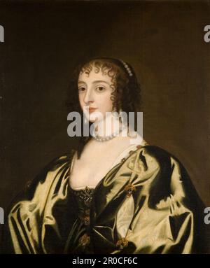 Königin Henrietta Maria, 1770. Kopie des Originals aus dem 18. Jahrhundert aus dem 17. Jahrhundert nach Sir Anthony van Dyck. Notiert mit Objektbeschreibung - wahrscheinlich Bilder für Sir Lister Holtes c.1755-Renovierung in Aston Hall. Stockfoto