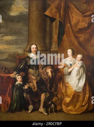 Porträt von Charles I. und seiner Familie. König Karl I., Königin Henrietta Maria, Prinz von Wales und Prinzessin Mary. Remi Van Leemput Stockfoto