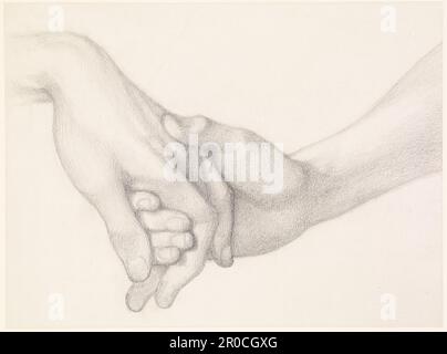 1904 P344 (teilweise retuschiert 2010). Dantes Traum zur Zeit des Todes von Beatrice - Studie von Dante, der die Hand der Liebe hält. Dante Gabriel Rossetti . Stockfoto