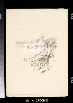 Savoytauben, 1896. Künstler: James, Ein McNeill Whistler. Drucker: Thomas Robert Way. Blick auf die Themse mit Blick auf Westminster vom Balkon des Savoy Hotels, London Stockfoto