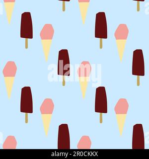Nahtloses Muster mit ise-Creme-Abbildung auf blauem Hintergrund Stock Vektor
