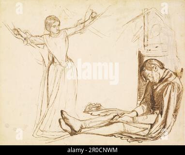 Launcelot am Heiligen Gral - Studie für die Figuren von Guenevere und Launcelot für Sir Launcelots Vision 1857. Dante Gabriel Rossetti Stockfoto