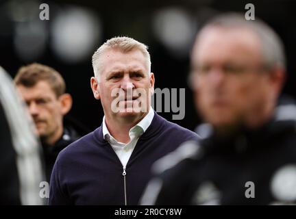 Leicester City Manager Dean Smith während des Premier League-Spiels in Craven Cottage, London. Foto: Montag, 8. Mai 2023. Stockfoto