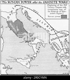 Karte mit der römischen Macht nach den Samnitenkriegen, 3. Jahrhundert v. Chr. Aus dem Buch Outline of History von H.G. Wells, veröffentlicht 1920. Stockfoto