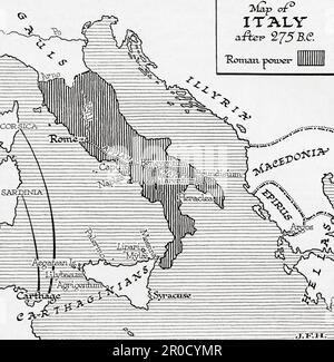 Karte von Italien nach 275 v. Chr. Aus dem Buch Outline of History von H.G. Wells, veröffentlicht 1920. Stockfoto