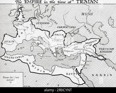 Karte des Römischen Reiches in der Zeit von Trajan. Aus dem Buch Outline of History von H.G. Wells, veröffentlicht 1920. Stockfoto