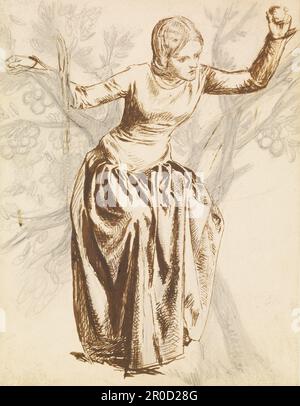 Launcelot am Heiligen Gral - Studie für die Figuren von Guenevere und Launcelot, Recto: Guenevere sitzt im Apfelbaum, 1857. Dante Gabriel Rossetti. Uber Verso von 1904P271: Porträtskizze von Val Prinsep im Bleistift mit anderen Kopfuntersuchungen. Stockfoto