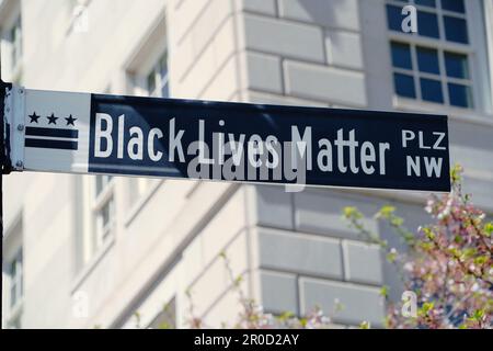 Black Lives Matter Plaza Straßenschild Nahaufnahme in Washington, DC Stockfoto