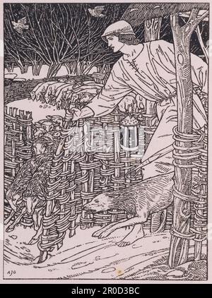 Der Shepheardes Calender, der zwölf Äglogen einwirbt, zu den zwölf Monethes, 1896. Künstler: Arthur Joseph Gaskin. Künstler: William Morris. Drucker: Kelmscott Press . Stockfoto