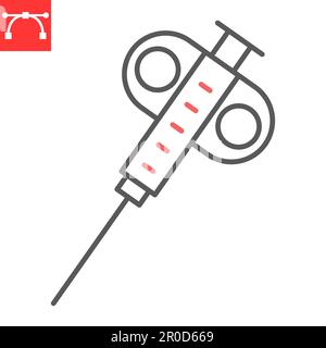 Liniensymbol des Biopsiegeräts, Onkologie und Diagnostik, Vektorsymbol der Biopsienadel, Vektorgrafiken, editierbares Konturzeichen, eps 10. Stock Vektor