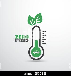 Zero Emission - Globale Erwärmung, ökologische Probleme und Lösungen - Thermometer Icon Design Stock Vektor